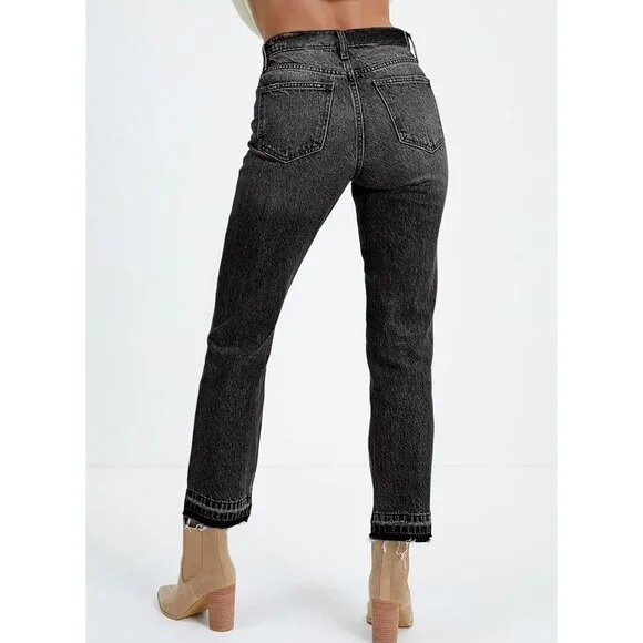 Women's High Waist Ankle Jeans Stretch Denim Casual Pants Black 6 - Picture 2 of 7